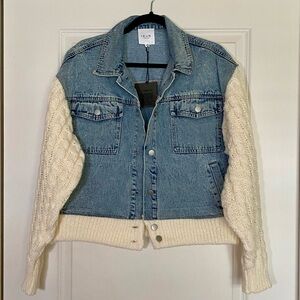 Unique Sweater Denim Mix Trucker Jacket, Size Medium, New With Tags